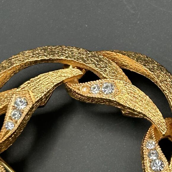 VTG Eisenberg Ice Rhinestone Wreath Brooch Pin, Clip On Earrings Set Goldtone - Picture 12 of 12